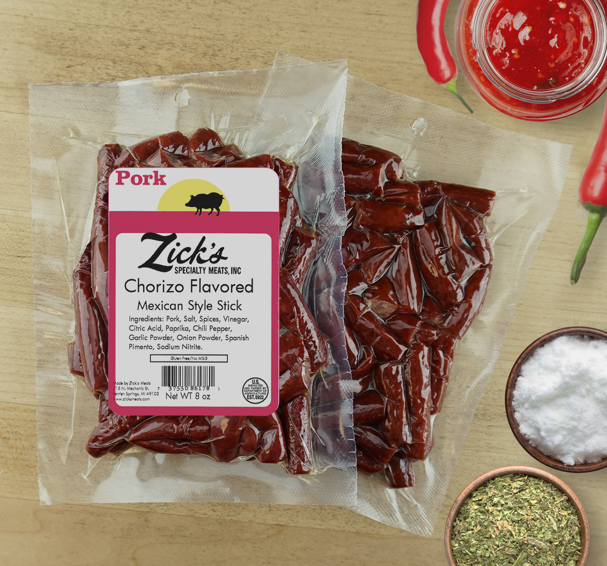 Chorizo Flavored Mexican Style Sticks Zicks Specialty Meats