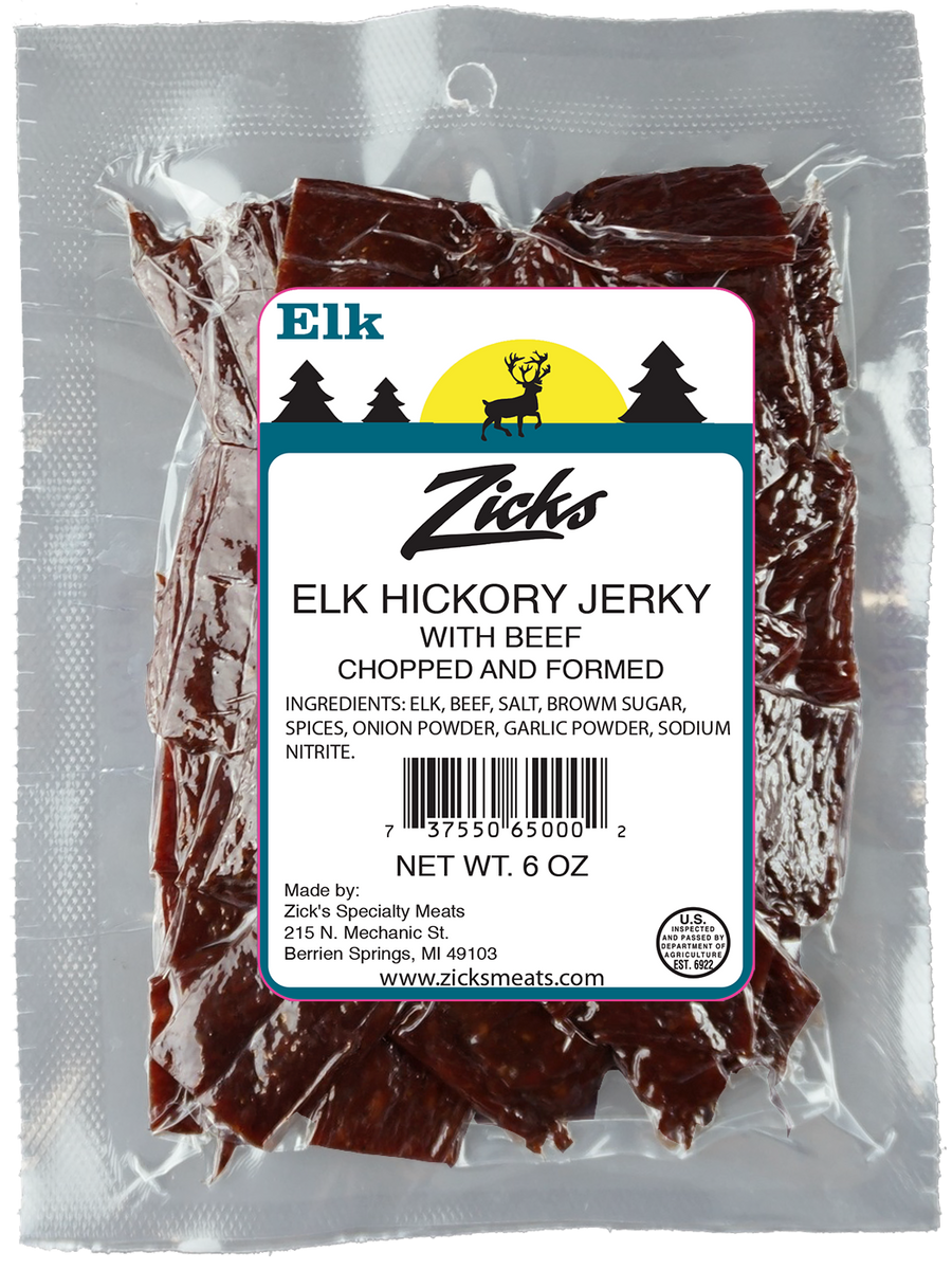 Elk and Beef Hickory Smoked Jerky Zicks Specialty Meats