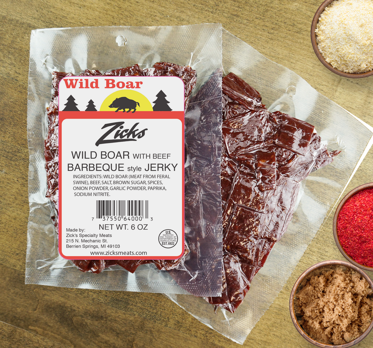 Wild Boar with Beef Barbeque style Jerky Zicks Specialty Meats